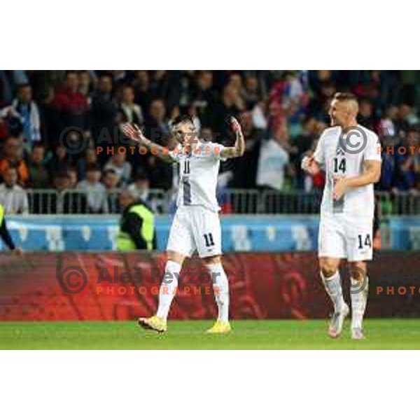 Benjamin Sesko in action during the UEFA Nations League match between Slovenia and Norway in Stozice, Ljubljana, Slovenia on September 24, 2022