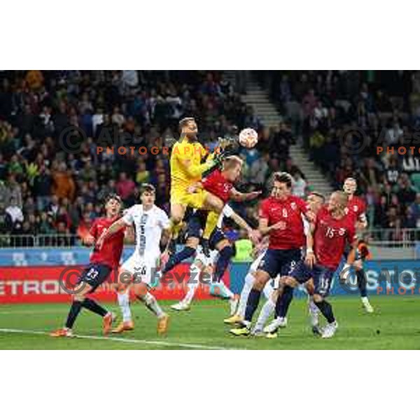 Jan Oblak in action during the UEFA Nations League match between Slovenia and Norway in Stozice, Ljubljana, Slovenia on September 24, 2022