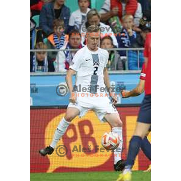 Zan Karnicnik in action during UEFA Nations League match between Slovenia and Norway in Stozice, Ljubljana, Slovenia on September 24, 2022