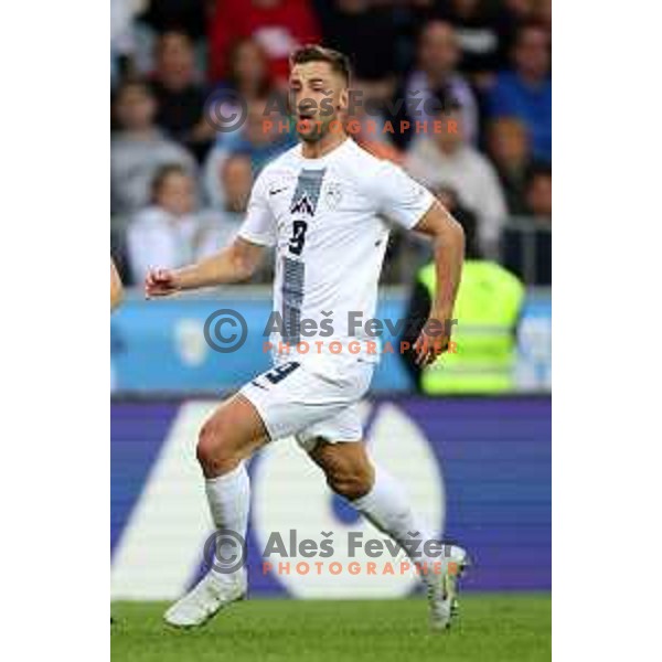 Andraz Sporar in action during the UEFA Nations League match between Slovenia and Norway in Stozice, Ljubljana, Slovenia on September 24, 2022