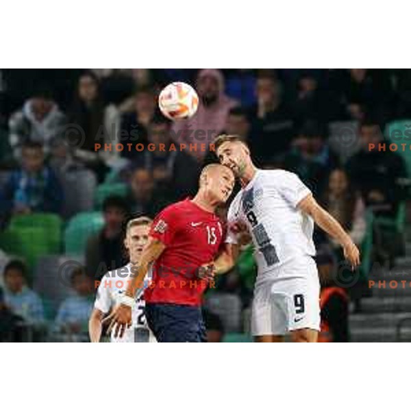 Andraz Sporar in action during the UEFA Nations League match between Slovenia and Norway in Stozice, Ljubljana, Slovenia on September 24, 2022