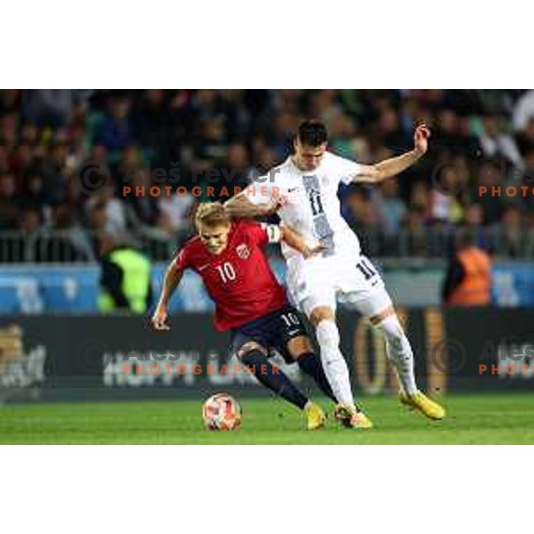 Benjamin Sesko in action during the UEFA Nations League match between Slovenia and Norway in Stozice, Ljubljana, Slovenia on September 24, 2022