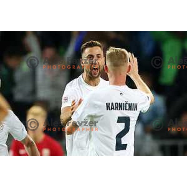 Andraz Sporar in action during the UEFA Nations League match between Slovenia and Norway in Stozice, Ljubljana, Slovenia on September 24, 2022