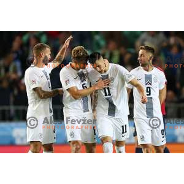 Benjamin Sesko in action during the UEFA Nations League match between Slovenia and Norway in Stozice, Ljubljana, Slovenia on September 24, 2022