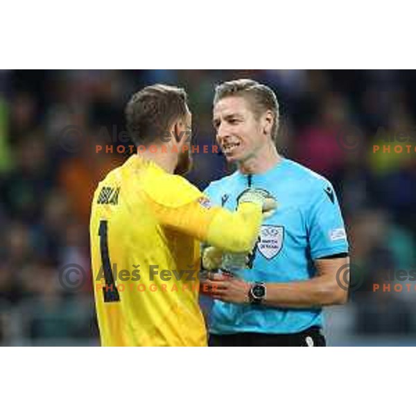 Jan Oblak in action during the UEFA Nations League match between Slovenia and Norway in Stozice, Ljubljana, Slovenia on September 24, 2022