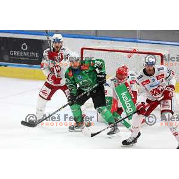 Rok Kapel in action during IceHL ice-hockey match between SZ Olimpija (SLO) and KAC (AUT) in Tivoli Hall, Ljubljana, Slovenia on September 25, 2022 