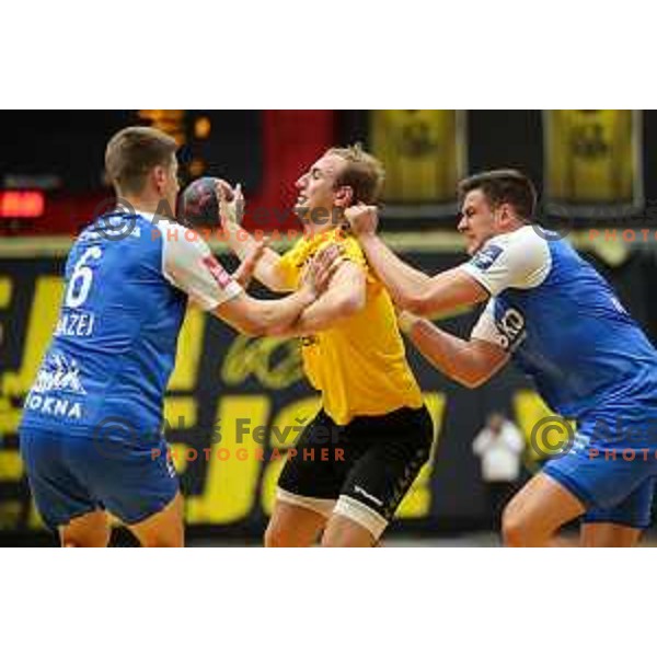 Domen Tajnik in action during 1.NLB league handball match between Gorenje Velenje and Celje Pivovarna Lasko in Velenje, Slovenia on September 25, 2022