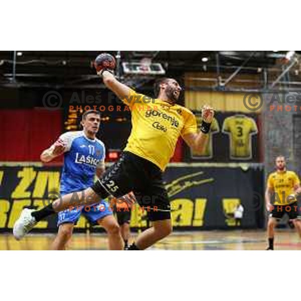 Matic Verdinek in action during 1.NLB league handball match between Gorenje Velenje and Celje Pivovarna Lasko in Velenje, Slovenia on September 25, 2022