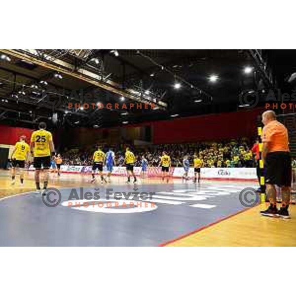 in action during 1.NLB league handball match between Gorenje Velenje and Celje Pivovarna Lasko in Velenje, Slovenia on September 25, 2022