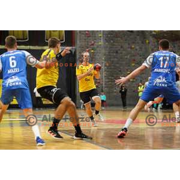 Domen Tajnik in action during 1.NLB league handball match between Gorenje Velenje and Celje Pivovarna Lasko in Velenje, Slovenia on September 25, 2022