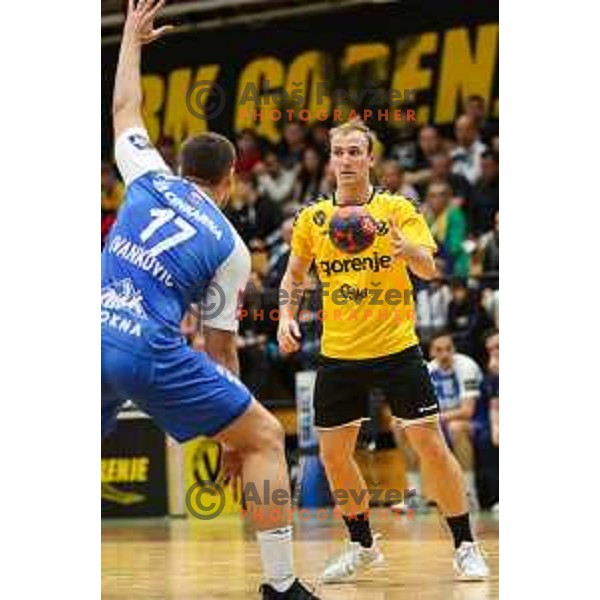 Domen Tajnik in action during 1.NLB league handball match between Gorenje Velenje and Celje Pivovarna Lasko in Velenje, Slovenia on September 25, 2022