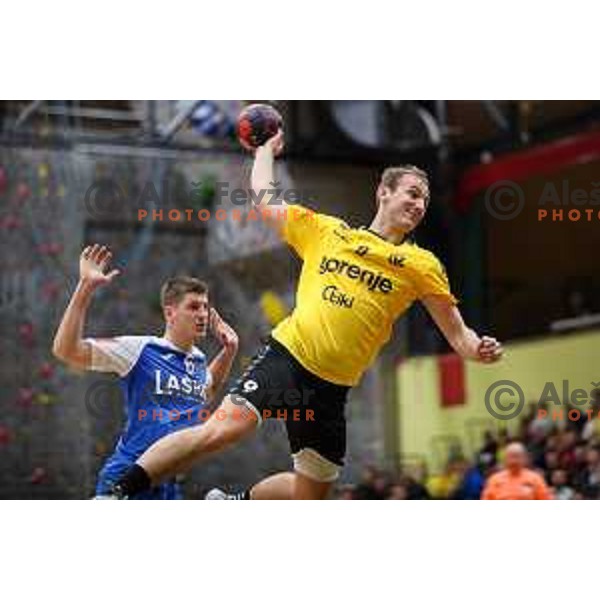 Domen Tajnik in action during 1.NLB league handball match between Gorenje Velenje and Celje Pivovarna Lasko in Velenje, Slovenia on September 25, 2022