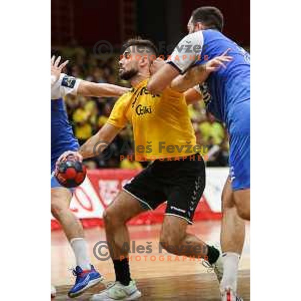 Tilen Sokolic in action during 1.NLB league handball match between Gorenje Velenje and Celje Pivovarna Lasko in Velenje, Slovenia on September 25, 2022