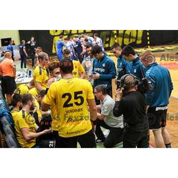 in action during 1.NLB league handball match between Gorenje Velenje and Celje Pivovarna Lasko in Velenje, Slovenia on September 25, 2022