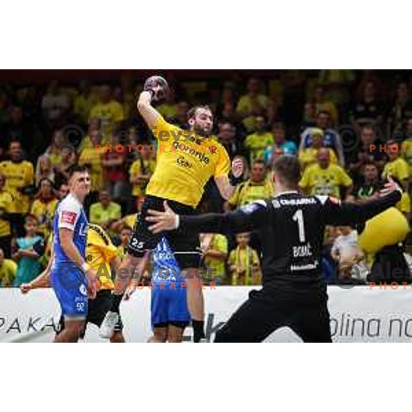 Matic Verdinek in action during 1.NLB league handball match between Gorenje Velenje and Celje Pivovarna Lasko in Velenje, Slovenia on September 25, 2022