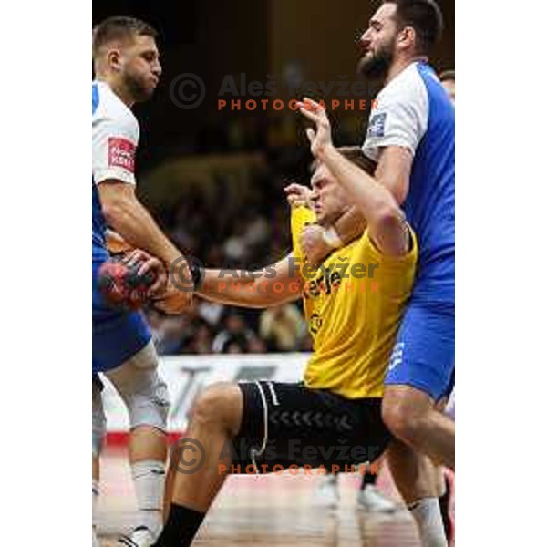 Jernej Drobez in action during 1.NLB league handball match between Gorenje Velenje and Celje Pivovarna Lasko in Velenje, Slovenia on September 25, 2022