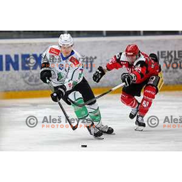 Kristjan Cepon in action during the Slovenian ice-hockey Cup between SIJ Acroni Jesenice and SZ Olimpija in Podmezakla Hall, Jesenice, Slovenia on September 28, 2022