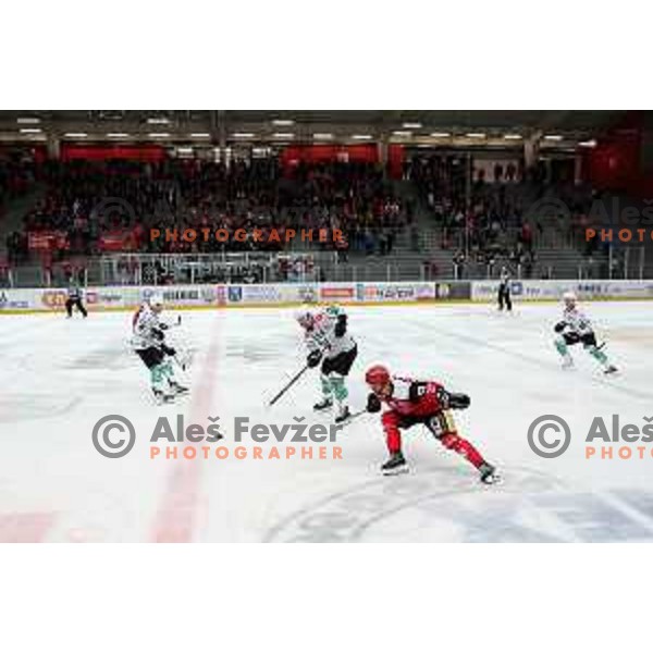 in action during the Slovenian ice-hockey Cup between SIJ Acroni Jesenice and SZ Olimpija in Podmezakla Hall, Jesenice, Slovenia on September 28, 2022