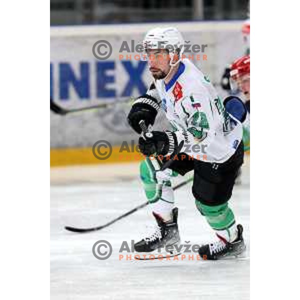 Nik Simsic in action during the Slovenian ice-hockey Cup between SIJ Acroni Jesenice and SZ Olimpija in Podmezakla Hall, Jesenice, Slovenia on September 28, 2022