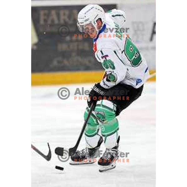 Luka Kalan in action during the Slovenian ice-hockey Cup between SIJ Acroni Jesenice and SZ Olimpija in Podmezakla Hall, Jesenice, Slovenia on September 28, 2022