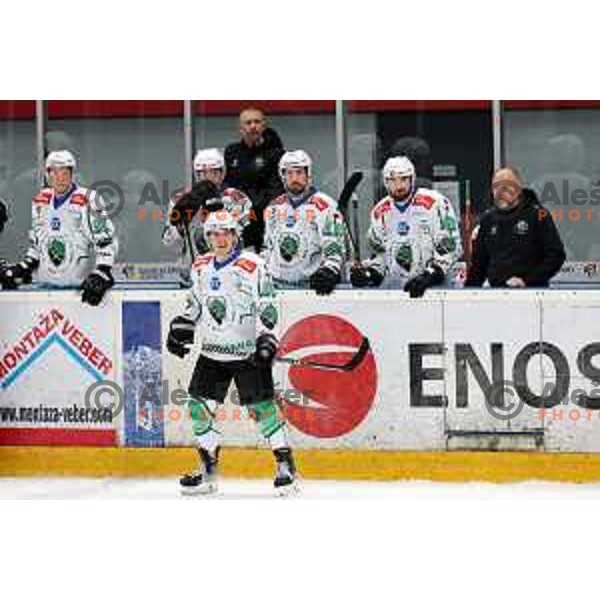 in action during the Slovenian ice-hockey Cup between SIJ Acroni Jesenice and SZ Olimpija in Podmezakla Hall, Jesenice, Slovenia on September 28, 2022