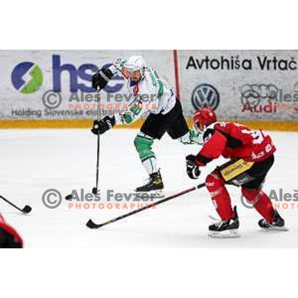 Gregor Koblar in action during the Slovenian ice-hockey Cup between SIJ Acroni Jesenice and SZ Olimpija in Podmezakla Hall, Jesenice, Slovenia on September 28, 2022