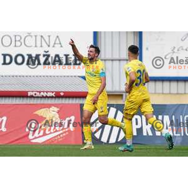 Matej Podlogar celebrates goal during Prva Liga Telemach 2022-2023 football match between Domzale and Mura in Domzale, Slovenia on October 1, 2022