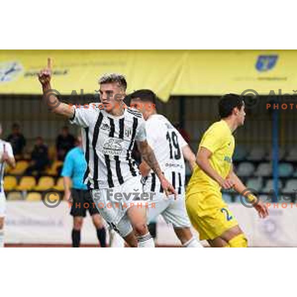 Tio Cipot celebrates goal during Prva Liga Telemach 2022-2023 football match between Domzale and Mura in Domzale, Slovenia on October 1, 2022