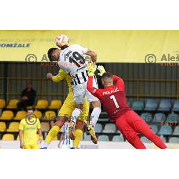 Mirlind Daku and Ajdin Mulalic in action during Prva Liga Telemach 2022-2023 football match between Domzale and Mura in Domzale, Slovenia on October 1, 2022