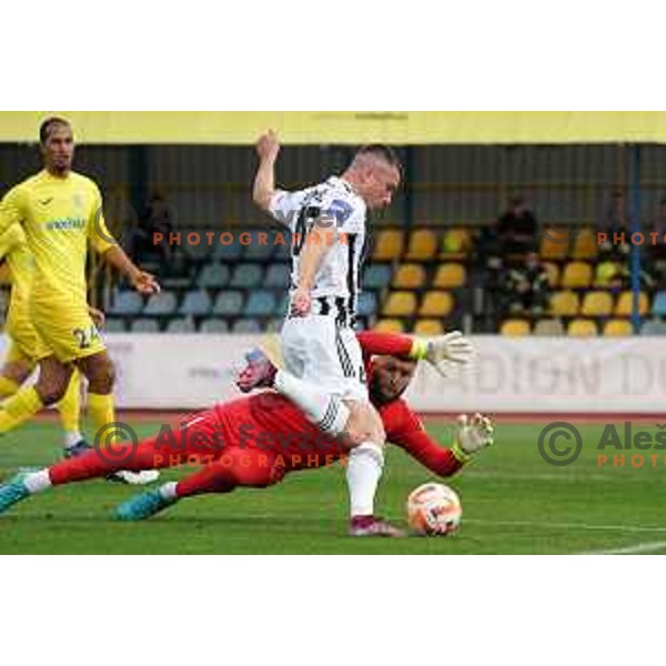 Ajdin Mulalic and Mihael Klepac in action during Prva Liga Telemach 2022-2023 football match between Domzale and Mura in Domzale, Slovenia on October 1, 2022