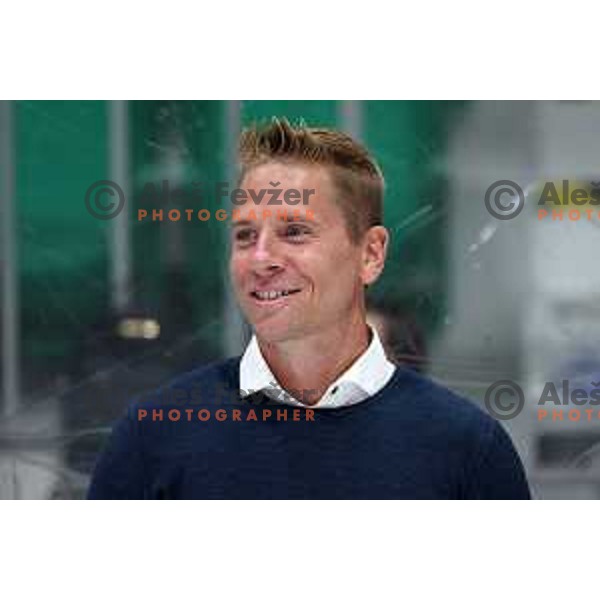 former player Ales Music prior IceHL ice-hockey match between SZ Olimpija (SLO) and Fehervar (HUN) in Tivoli Hall, Ljubljana, Slovenia on October 2, 2022