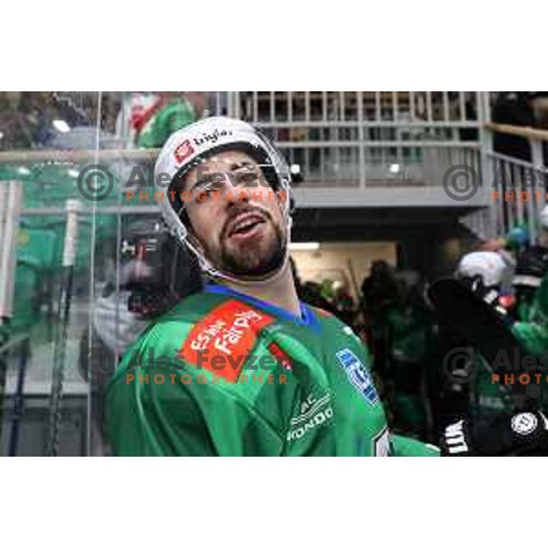 Nik Simsic in action during IceHL regular season 2022-2023 ice-hockey match between SZ Olimpija (SLO) and Fehervar (HUN) in Tivoli Hall, Ljubljana, Slovenia on October 2, 2022