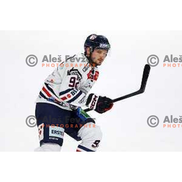 Anze Kuralt in action during IceHL regular season 2022-2023 ice-hockey match between SZ Olimpija (SLO) and Fehervar (HUN) in Tivoli Hall, Ljubljana, Slovenia on October 2, 2022