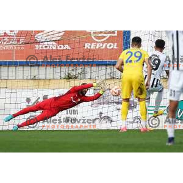 Mirlind Daku and Ajdin Mulalic in action during Prva Liga Telemach 2022-2023 football match between Domzale and Mura in Domzale, Slovenia on October 1, 2022
