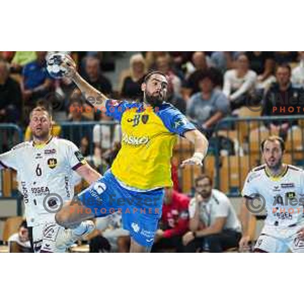 Stefan Zabic in action during EHF Champions League handball match between Celje Pivovarna Lasko and HBC Nantes in Zlatorog Arena, Celje, Slovenia on Oktober 5, 2022