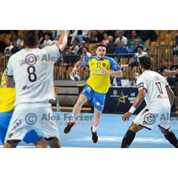 Ante Ivankovic in action during EHF Champions League handball match between Celje Pivovarna Lasko and HBC Nantes in Zlatorog Arena, Celje, Slovenia on Oktober 5, 2022