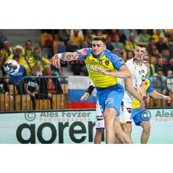 Ante Ivankovic in action during EHF Champions League handball match between Celje Pivovarna Lasko and HBC Nantes in Zlatorog Arena, Celje, Slovenia on Oktober 5, 2022