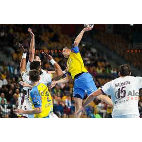 Ziga Mlakar in action during EHF Champions League handball match between Celje Pivovarna Lasko and HBC Nantes in Zlatorog Arena, Celje, Slovenia on Oktober 5, 2022