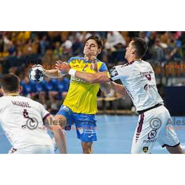 Tilen Strmljan in action during EHF Champions League handball match between Celje Pivovarna Lasko and HBC Nantes in Zlatorog Arena, Celje, Slovenia on Oktober 5, 2022