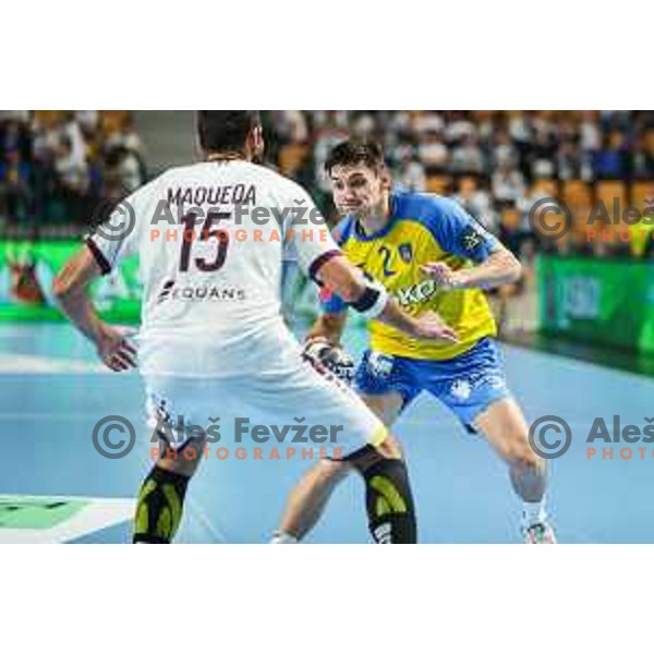 Tilen Strmljan in action during EHF Champions League handball match between Celje Pivovarna Lasko and HBC Nantes in Zlatorog Arena, Celje, Slovenia on Oktober 5, 2022