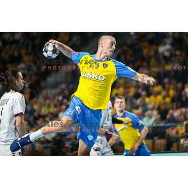 Amir Muhovic in action during EHF Champions League handball match between Celje Pivovarna Lasko and HBC Nantes in Zlatorog Arena, Celje, Slovenia on Oktober 5, 2022