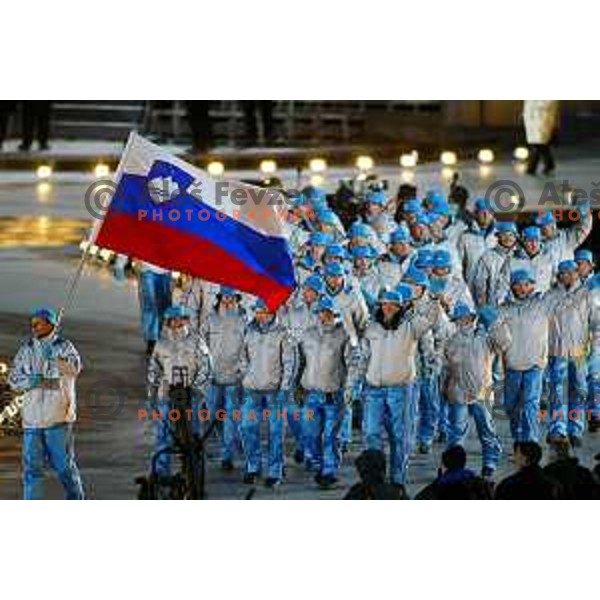 Dejan Kosir and Slovenia Olympic team at Opening ceremony of Winter Olympic games in Salt Lake City, USA on February 2002