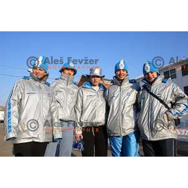 Spela Pretnar, Lea Dabic, Tina Maze, Natasa Bokal and Alenka Dovzan of Slovenia Sk iteam during Winter Olympic games in Salt Lake City, USA on February 2002