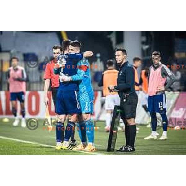 Rok Kronaveter and Azbe Jug during Prva liga Telemach football match between Maribor and Koper in Ljudski vrt, Maribor, Slovenia on October 8, 2022. Photo: Jure Banfi