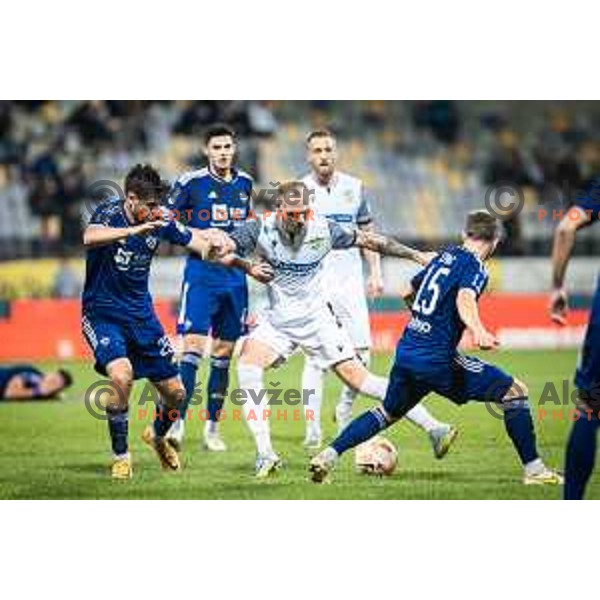 Sven Sostaric Karic vs Zan Benedicic in action during Prva liga Telemach football match between Maribor and Koper in Ljudski vrt, Maribor, Slovenia on October 8, 2022. Photo: Jure Banfi