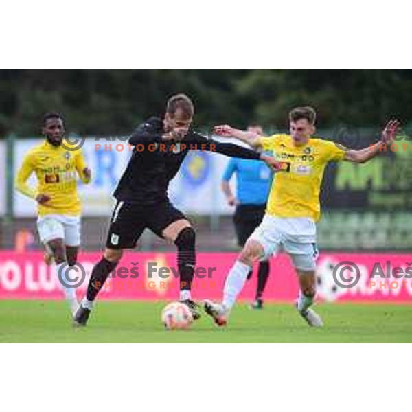 in action during Prva Liga Telemach 2022-2023 football match between Bravo and Olimpija in Ljubljana, Slovenia on October 9, 2022