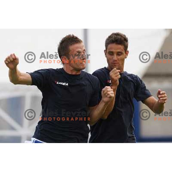 Aljancic and Juninho warming up before friendly football match Domzale- Rijeka, played in Domzale (Slovenia) 2.7.2008. Photo by Ales Fevzer 