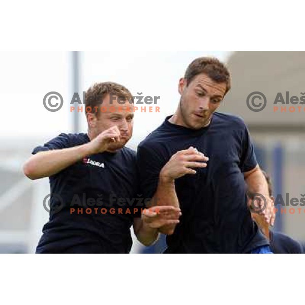 Pokorn and Zatkovic warming up before friendly football match Domzale- Rijeka, played in Domzale (Slovenia) 2.7.2008. Photo by Ales Fevzer 