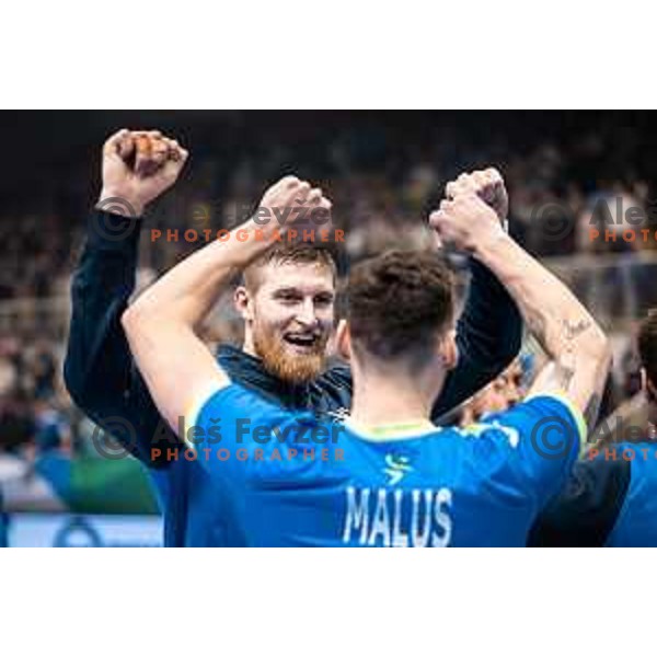 Blaz Blagotinsek celebrating during EHF Euro 2024 qualifications handball match between Slovenia and Bosnia and Herzegovina in Dvorana Tabor, Maribor, Slovenia on October 13, 2022. Photo: Jure Banfi