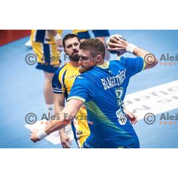 Blaz Blagotinsek in action during EHF Euro 2024 qualifications handball match between Slovenia and Bosnia and Herzegovina in Dvorana Tabor, Maribor, Slovenia on October 13, 2022. Photo: Jure Banfi